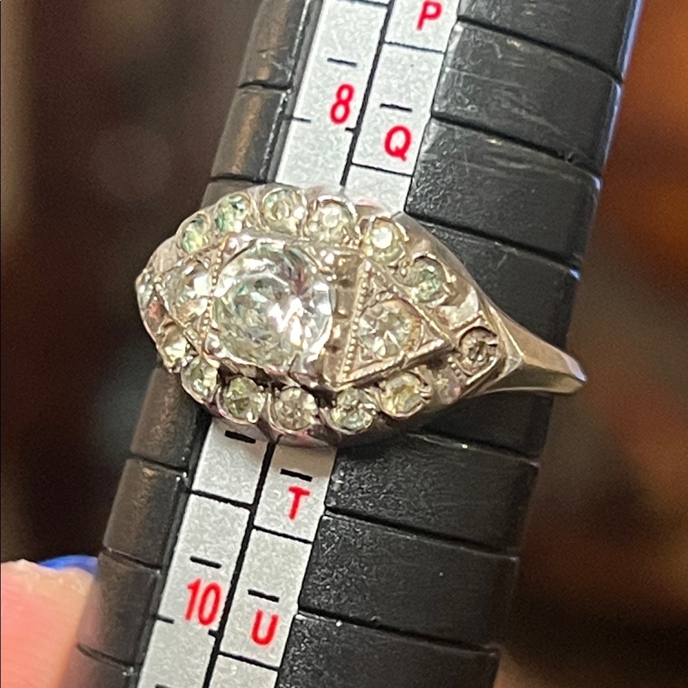 Antique Art Deco Uncas Signed Paste Diamond Sterling Silver Ring - Picture 5 of 10